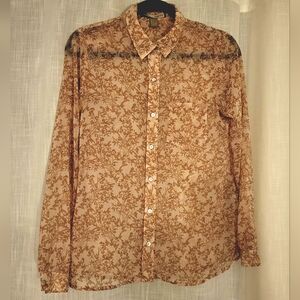 Forever 21 Contemporary Floral Semi Sheer Women's Dress Shirt / Blouse